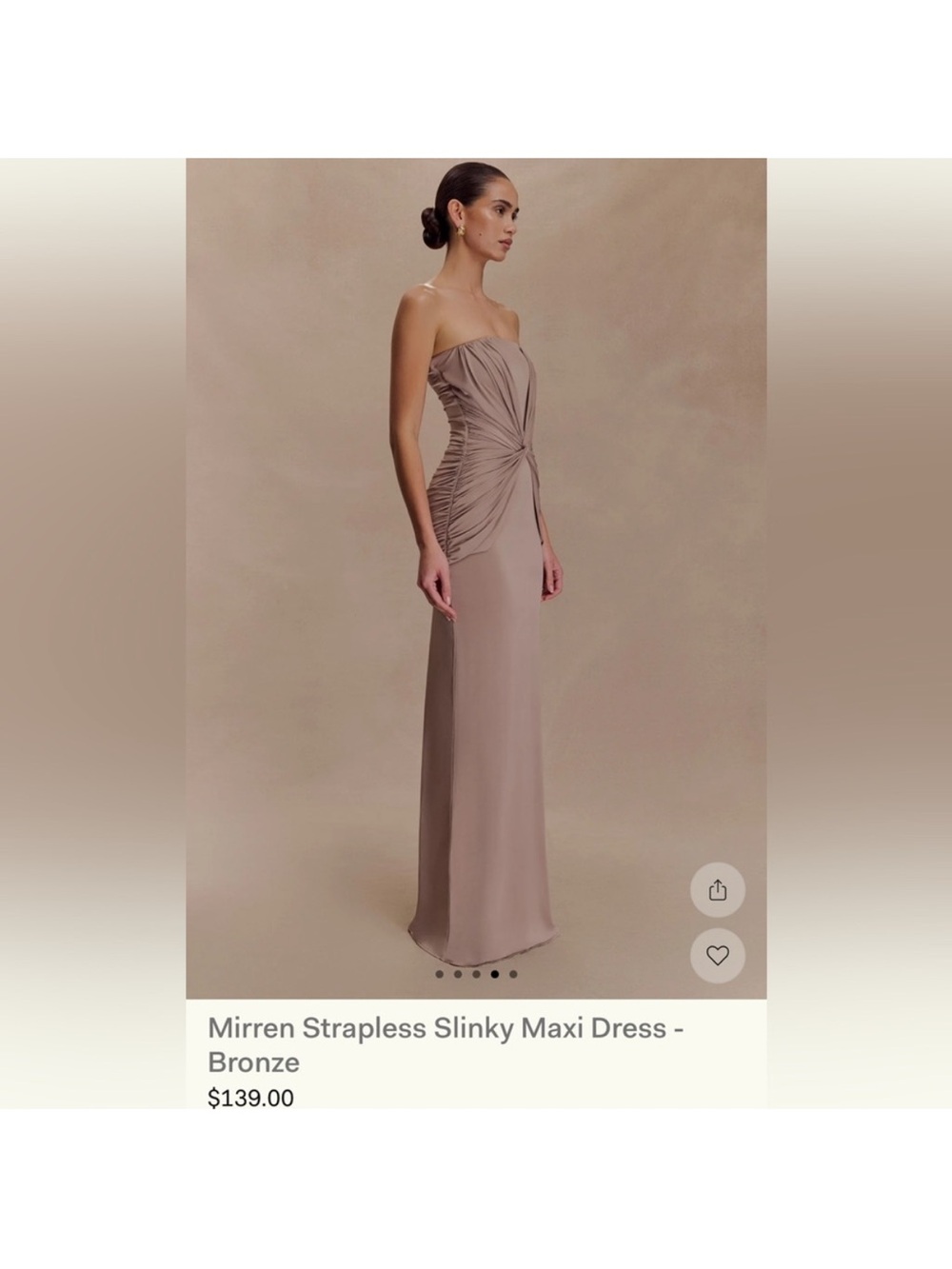 Meshki mirren slinky Ruched Maxi Dress in Taupe